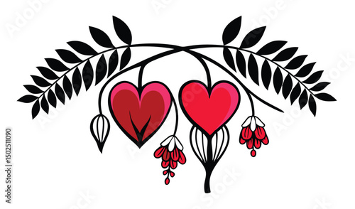Arching stems of bleeding heart and dicentra flowers