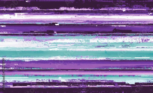 Abstract horizontal stripes of purple, teal, and white, with glitch effects