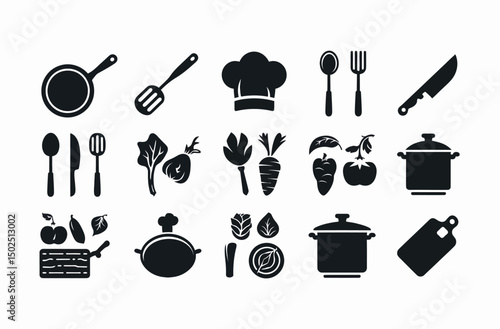 Simple Black and White Culinary Icons Set