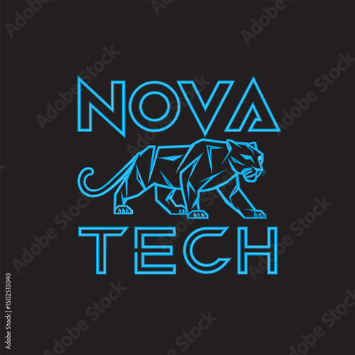 Innovative design depicting a neon outlined panther icon with the text nova tech perfect for branding and technology companies