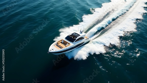 Wallpaper Mural Powerful White Speedboat Gliding Over Deep Blue Sea, Surrounded by Shimmering Sunlit Water Torontodigital.ca