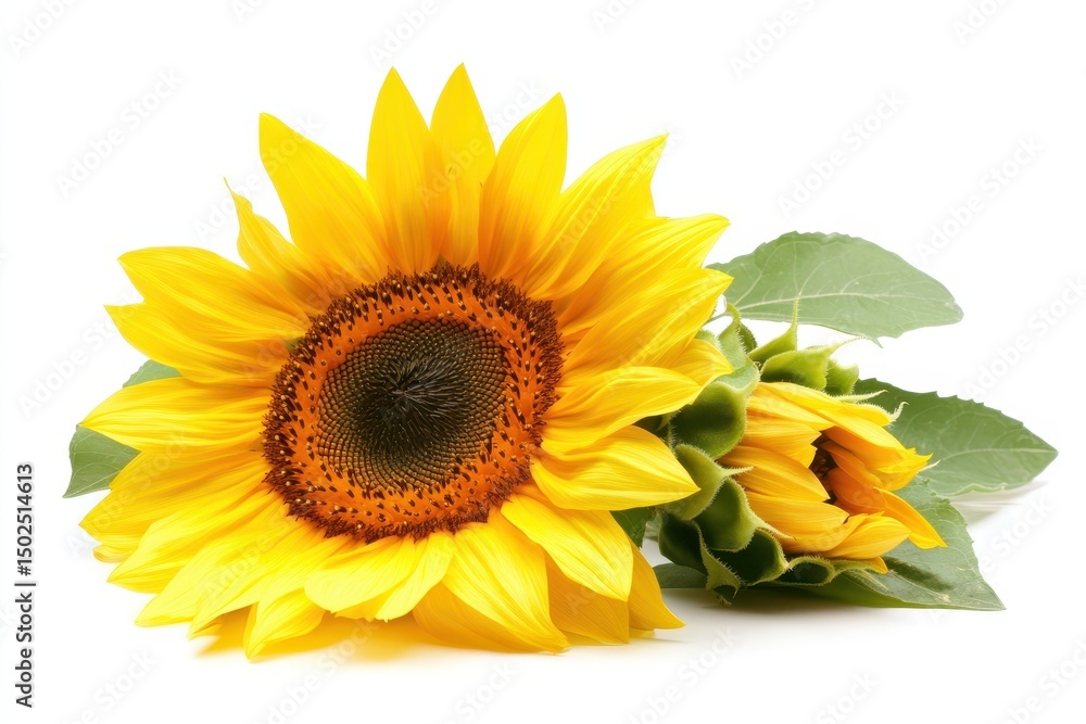 Obraz premium Vivid Sunflower on Crisp White Backdrop - A Floral Composition Celebrating Nature's Beauty