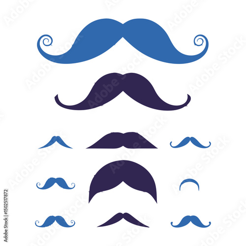 Minimalistic flat design mustache set in various thicknesses and lengths for versatile use.