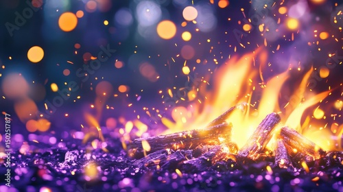 Fiery Glow of Embers: Close-up shot of fire showcasing the burning ember and lively sparks. Captured the essence of heat, energy, and a crackling warmth, and evokes a sense of comfort and allure.