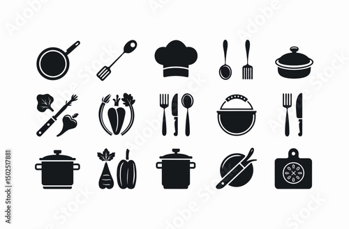 Simple Black and White Culinary Icons Set