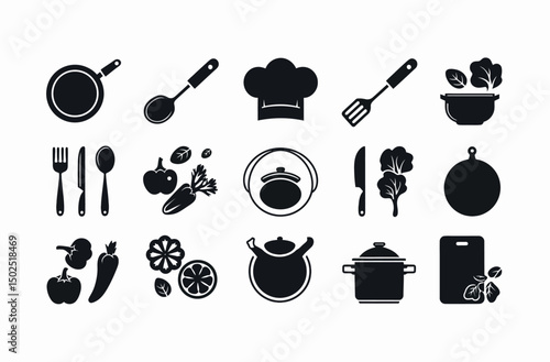 Simple Black and White Culinary Icons Set