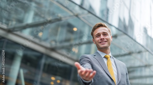 Wallpaper Mural a businessman in a suit in front of modern building. Torontodigital.ca