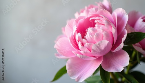 Fresh pink peonies bouquet with delicate petals and soft color tones , pink peonies, , roses