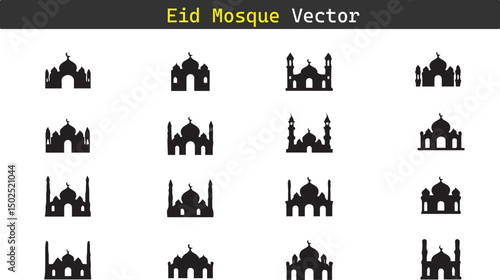 Mosque silhouette vector icon set illustration on white background. 