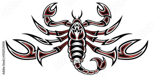 Intricate black red and white scorpion illustration scalable vector eps 10 graphic