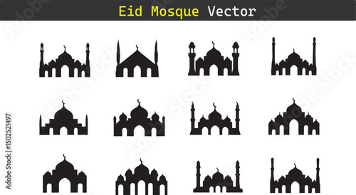 Mosque silhouette vector icon set illustration on white background. 