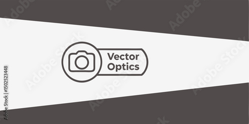 Minimalist vector optics logo featuring camera icon and modern geometric background design