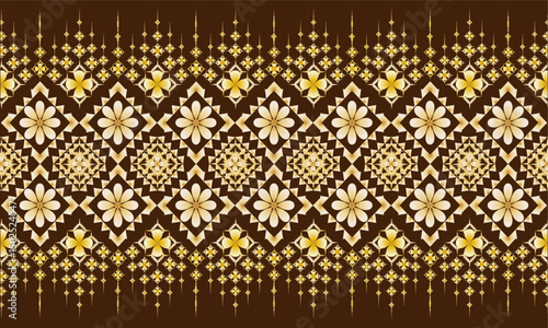Thai ethnic patterns on an abstract brown background for printing on fabric, wallpaper, curtains.