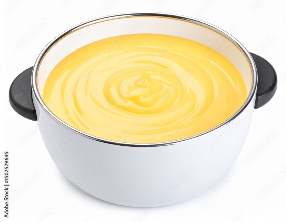 Cheese fondue in ceramic pot isolated on white background with full depth of field for Swiss cuisine or winter concept Cheese fondue in ceramic pot isolated on white background with full depth of field for Swiss cuisine or winter concept