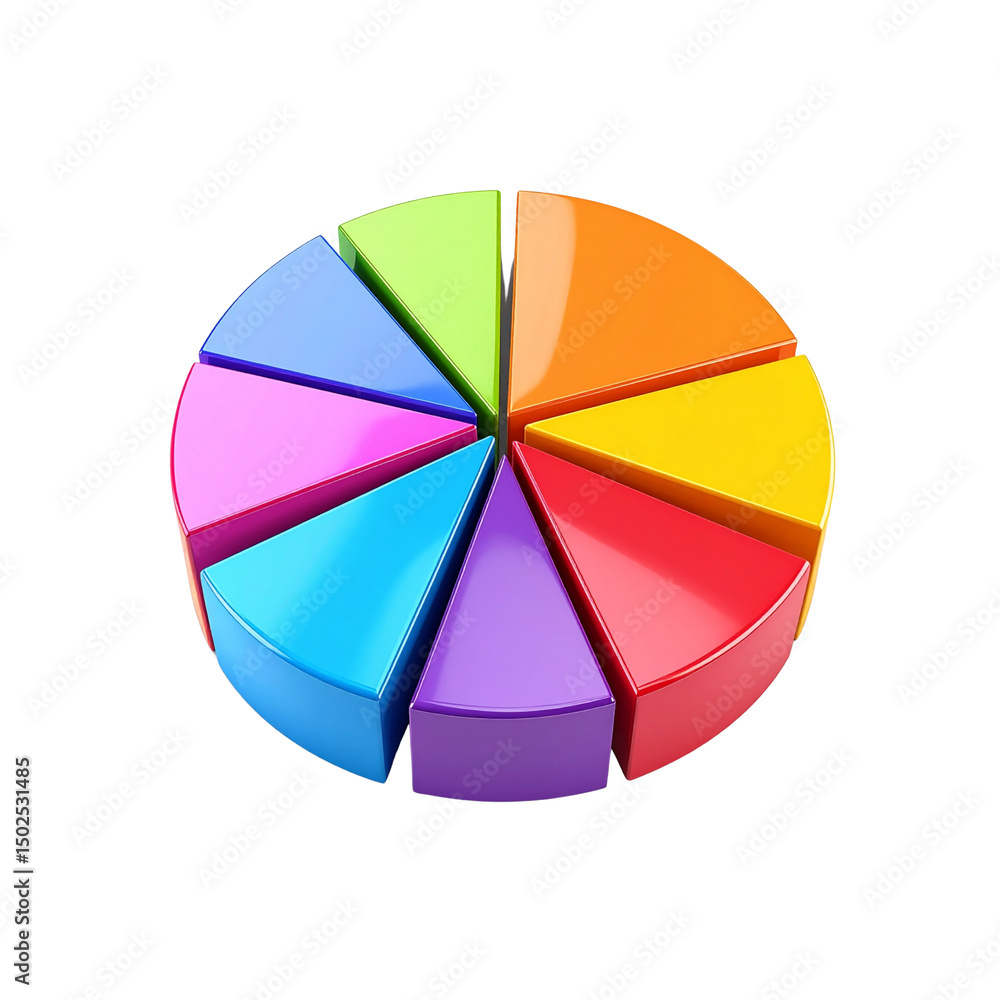Fototapeta premium Colorful 3d pie chart data graphic business on transparent background info icon