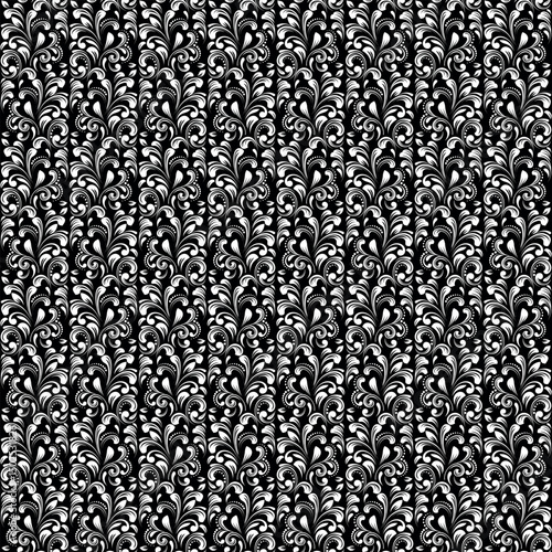Flower pattern. Seamless white and black ornament. Graphic vector background.