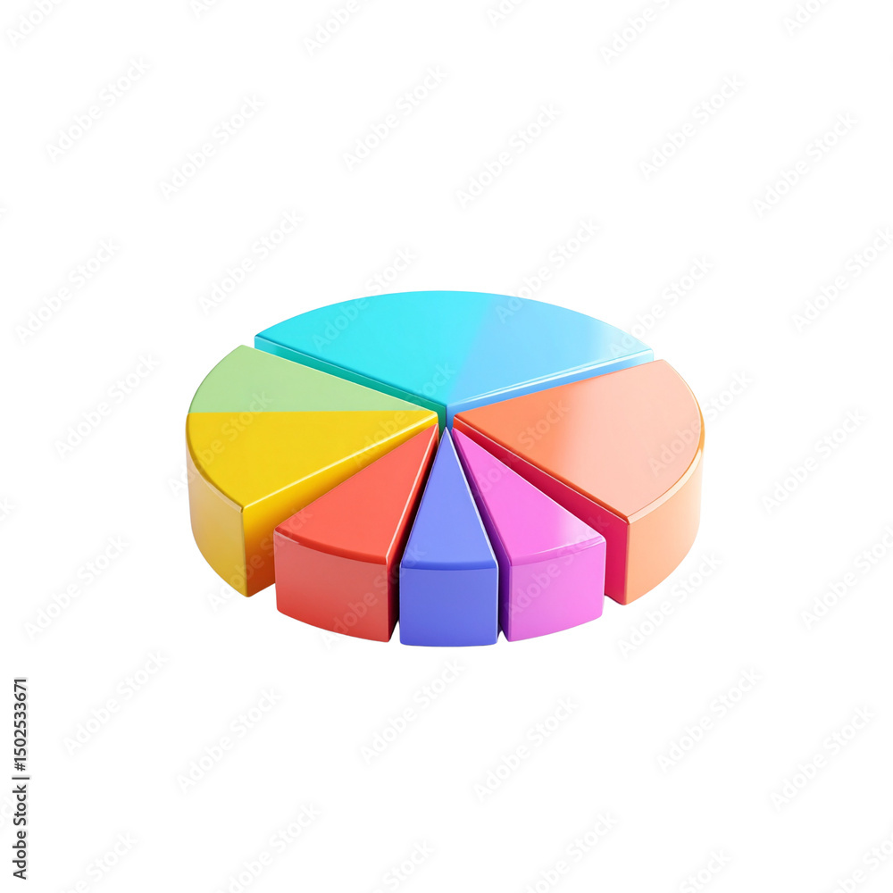 Fototapeta premium Colorful 3d pie chart data business statistics graphic on transparent background