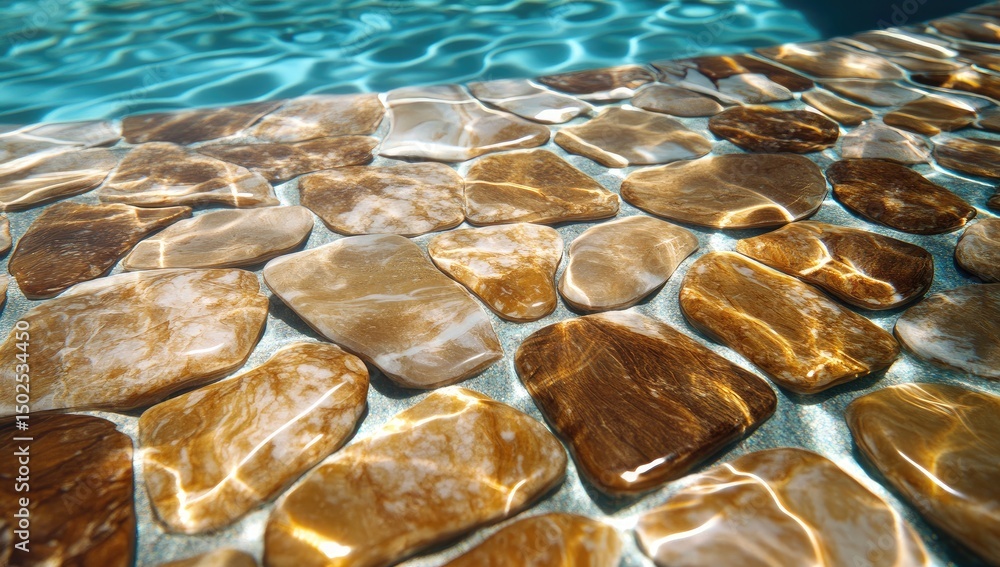 Obraz premium Stone paving at bottom of pool, sunlight through water