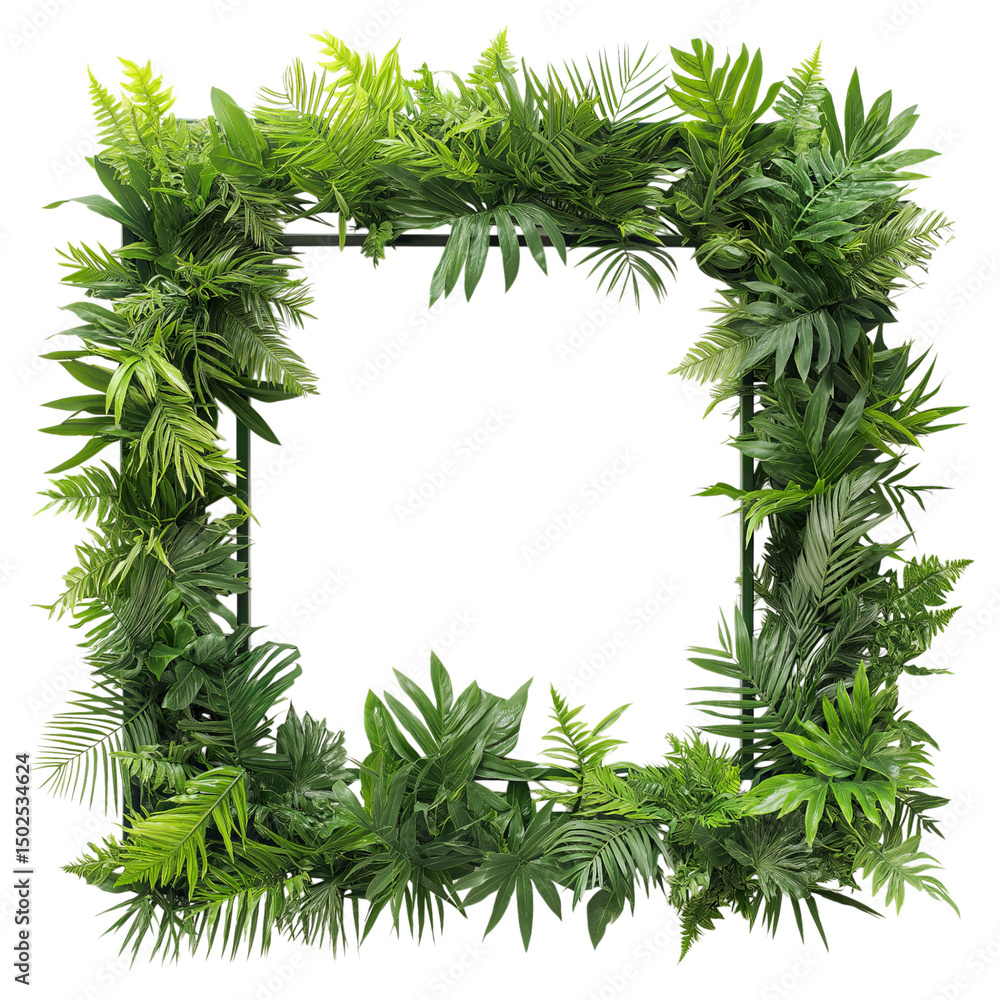 Tropical greenery frame, square-shaped with a transparent background, in PNG format. Tropical greenery frame, square-shaped with a transparent background, in PNG format.