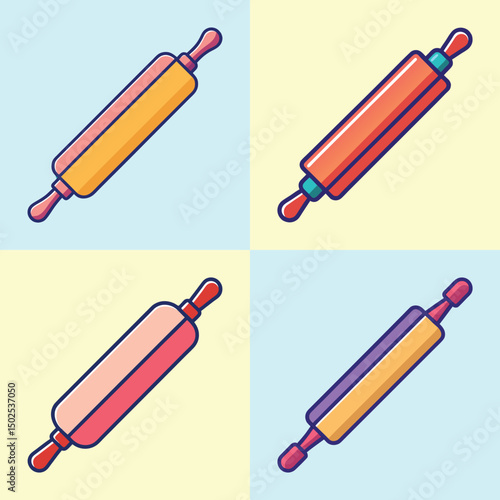 rolling pin flat illustration flat style and  coin-stack-flat-illustration