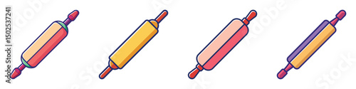 rolling pin flat illustration flat style and  coin-stack-flat-illustration