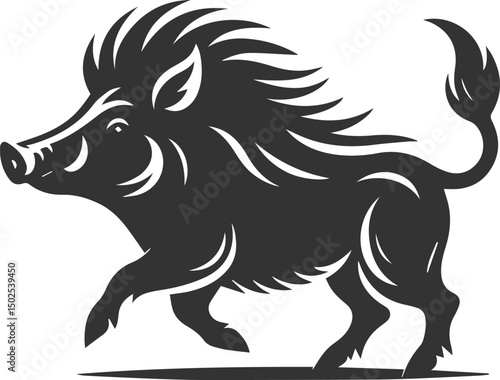 Drawing of a black boar vector silhouette