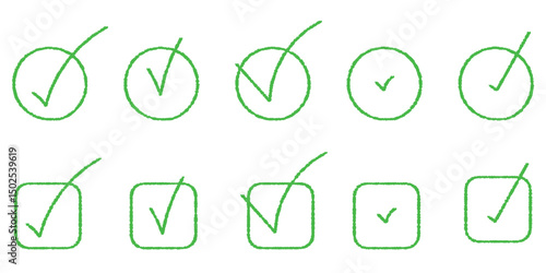 手書きのいろんなチェックマークセット　グリーン
〜Handwritten check mark set Green〜