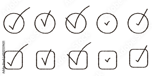 手書きのいろんなチェックマークセット　ブラック
〜Handwritten check mark set Black〜