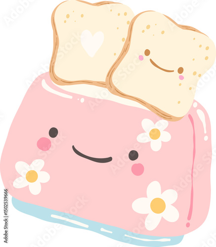 Toaster with Flower Illustration, Cozy Kitchen Clipart, Rustic Breakfast Art