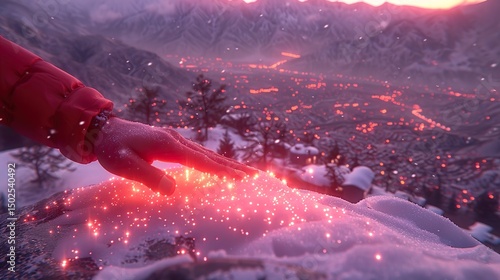 Hand touch digital hd interface futuristic technology background of virtual computer screen 