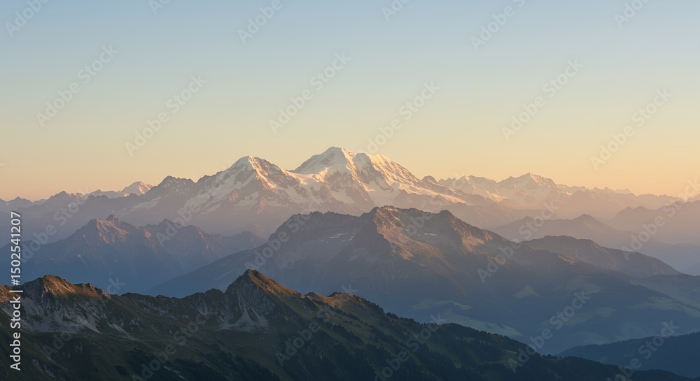 Obraz premium AI-Generated of Sunset Over Snow Capped Mountains with Ample Negative Space in the Sky