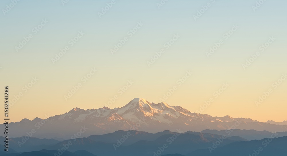 Naklejka premium AI-Generated of Sunset Over Snow Capped Mountains with Ample Negative Space in the Sky