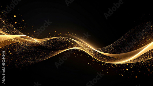 黒い背景に金色のウェーブの光