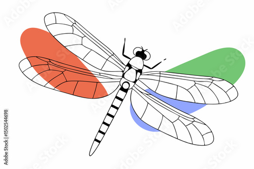 Colorful and realistic dragonfly with detailed wings in vibrant hues ideal for scientific illustrations eco themed marketing and insect art prints
