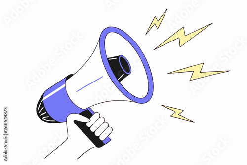 Vector graphic showing a hand with a megaphone representing marketing voice communication protest or public announcement for vibrant web content or poster designs