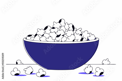 Fluffy popcorn in a stylish white bowl representing tasty buttery treats for food photography snack promotions or cinema-themed commercial visuals