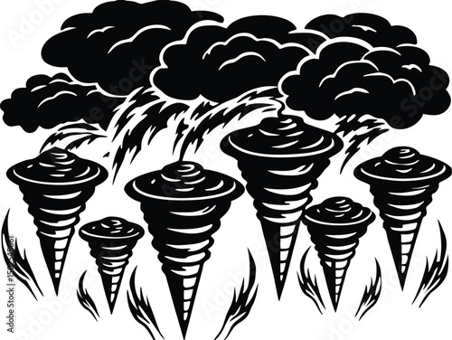 Adobe Illustrator Artwork Set of spiral elements. Funnel icon collection. Black spiral decoration
