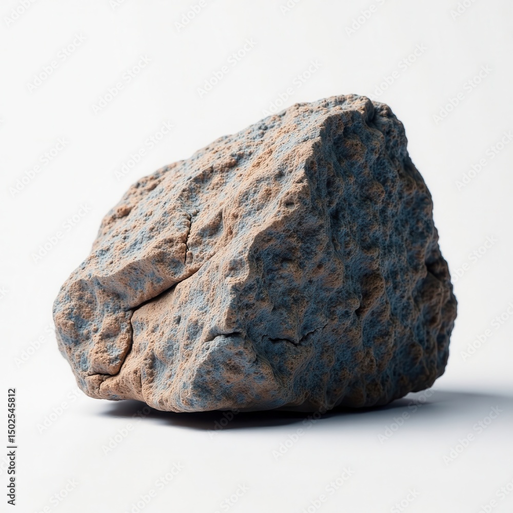 Fototapeta premium Rough textured rock fragment against white background, earth tones, sedimentary