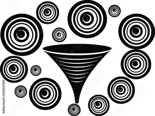 Adobe Illustrator Artwork Set of spiral elements. Funnel icon collection. Black spiral decoration
