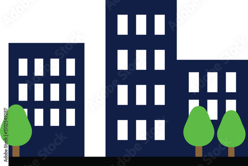 Flat icon of urban cityscape with buildings and trees