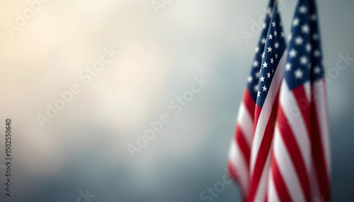 American Flags Hanging on Dark Background for Veterans Day: Patriotism, Remembrance, and National Pride with Copy Space.