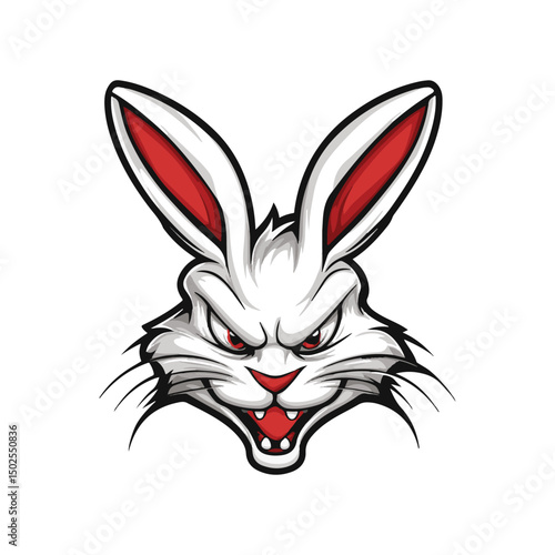 Aggressive White Rabid Rabbit Mascot Logo