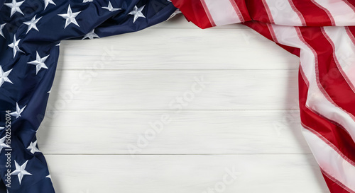 Patriotic White Wood Background with American Flag Border for Veterans Day: Freedom, Honor, and Copy Space.