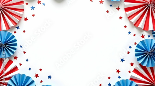 Veterans Day Celebration Background with Red, White, and Blue Patriotic Decorations and Stars – Blank Space for Text Placement