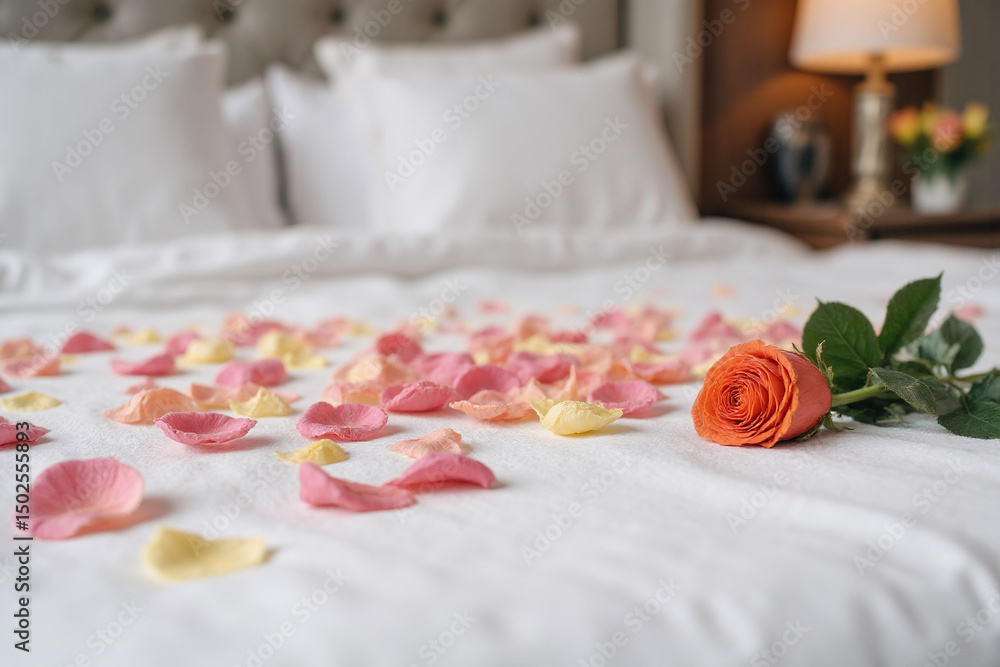 custom made wallpaper toronto digitalsingle orange rose on a bed with petals scattered on it