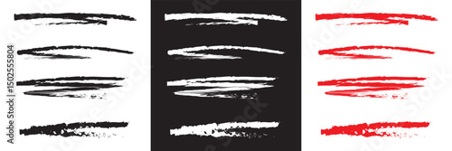 Pastel underline white, black, and red crayon . horizontal hand drawn chalk, marker or pencil highlighter stroke icon.  Vector for websites, mobile interfaces, presentations, banner, etc. EPS 10