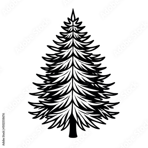 Line art vector of a compact yew tree with dense, needle-like foliage. Monochrome botanical style, perfect for nature themes, landscaping, minimal art, and evergreen illustrations.

