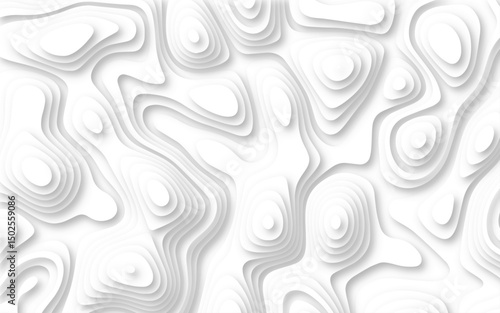 Abstract wavy line paper cut white background. Topographic geometric map relief texture with curved layers and shadow.  Abstract modern 3d Paper cut white background .white waves background .