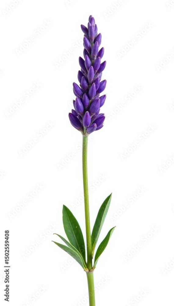 Obraz premium A single stem of lavender isolated on white background, lavender, greenery