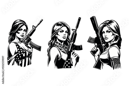 Silhouette of american woman.
